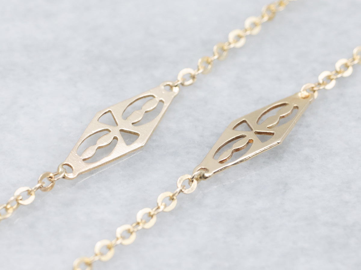 Italian Yellow Gold Filigree Station Link Chain