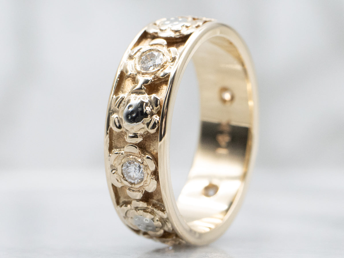Vintage Two-Tone Gold Floral Diamond Band