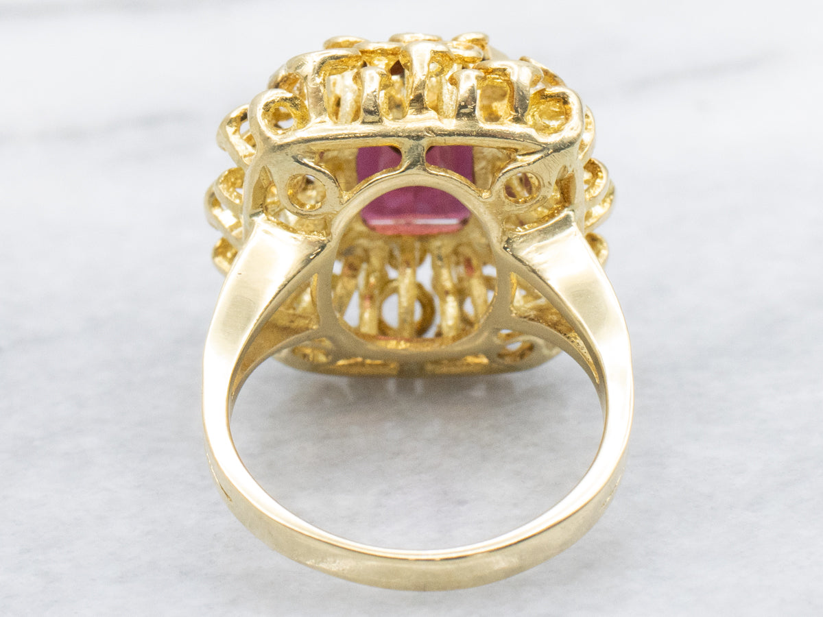 18K Gold Modernist Garnet and Diamond Cocktail Ring