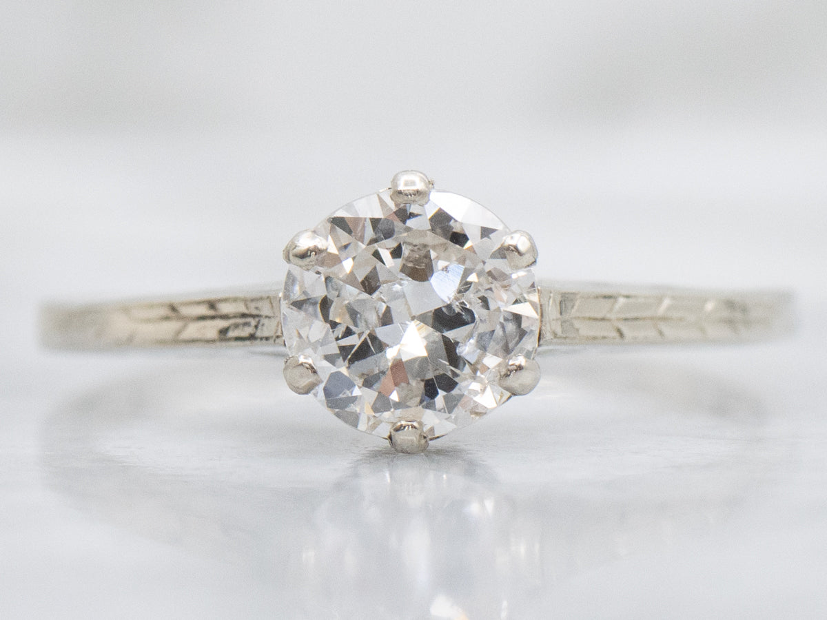 Antique Old European Cut Diamond Engagement Ring with Hand Engravings