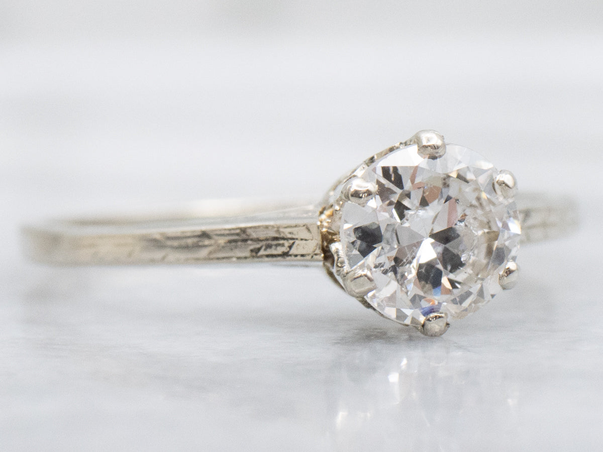 Antique Old European Cut Diamond Engagement Ring with Hand Engravings