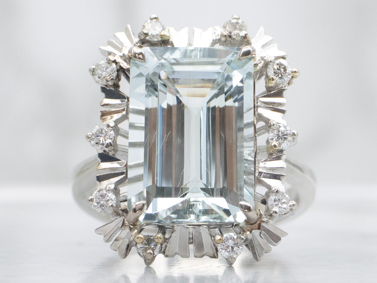 Aquamarine and Diamond White Gold Cocktail Ring