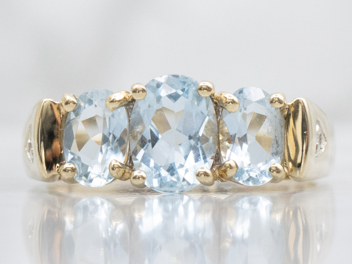 Three-Stone Aquamarine and Diamond Gemstone Ring