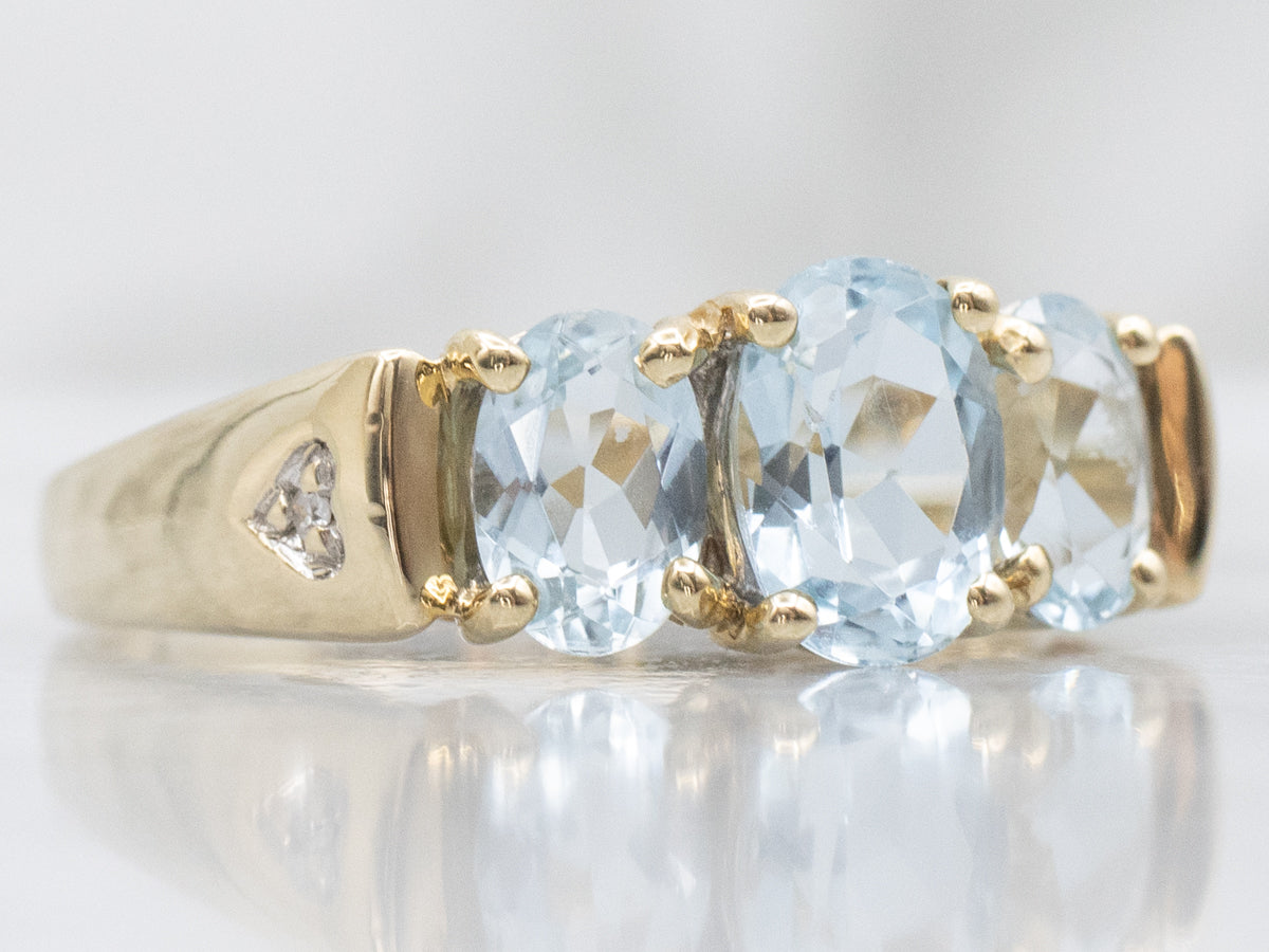 Three-Stone Aquamarine and Diamond Gemstone Ring