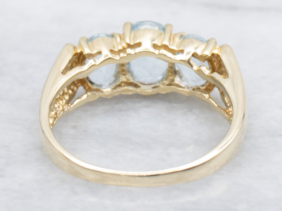 Three-Stone Aquamarine and Diamond Gemstone Ring
