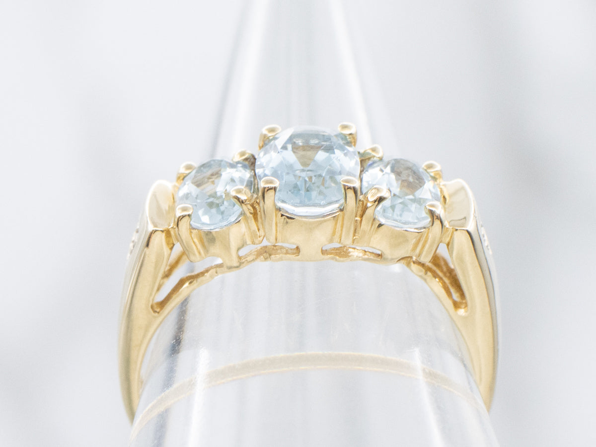 Three-Stone Aquamarine and Diamond Gemstone Ring