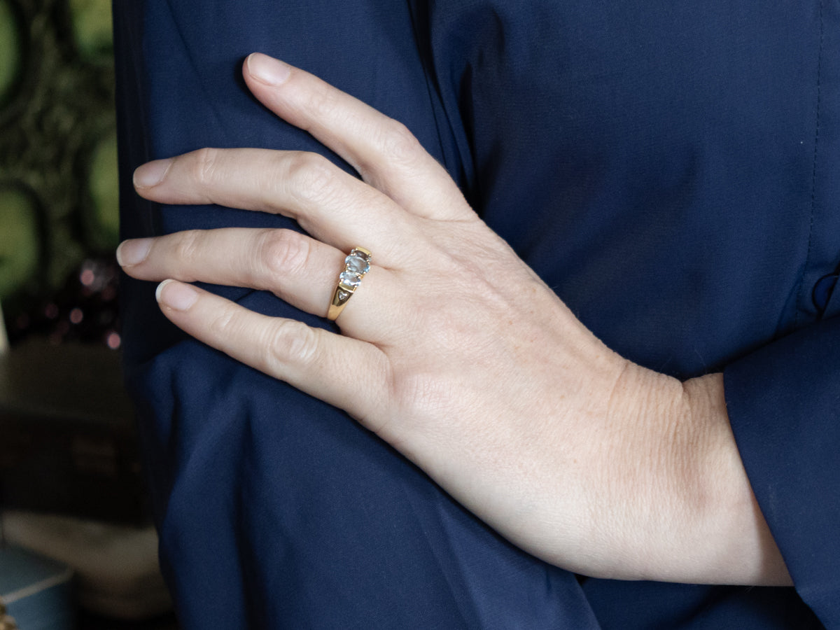 Three-Stone Aquamarine and Diamond Gemstone Ring