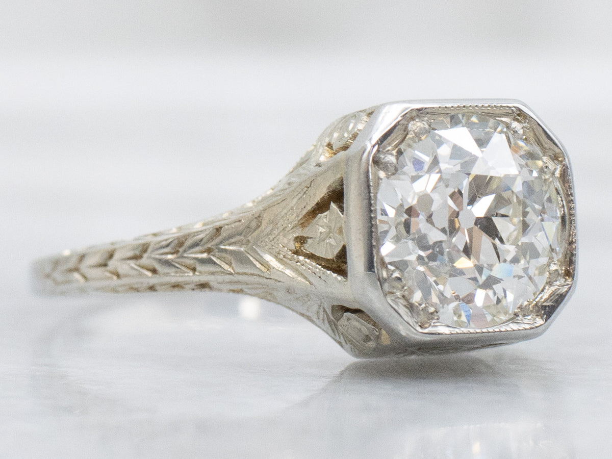 Edwardian-Era Old Mine Cut Diamond Solitaire Engagement Ring
