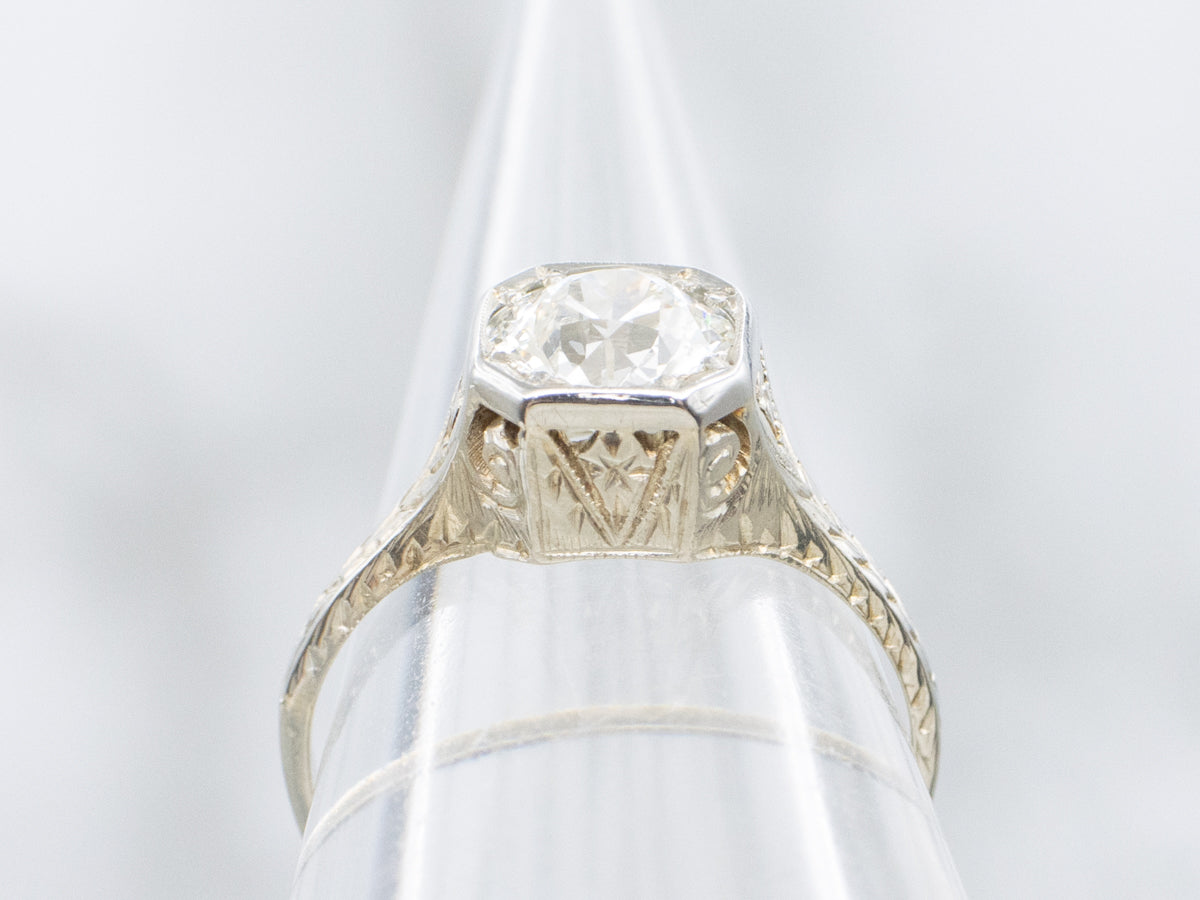 Edwardian-Era Old Mine Cut Diamond Solitaire Engagement Ring