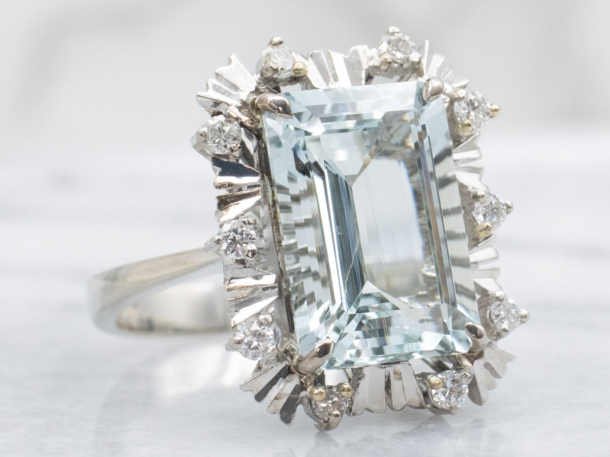 Aquamarine and Diamond White Gold Cocktail Ring