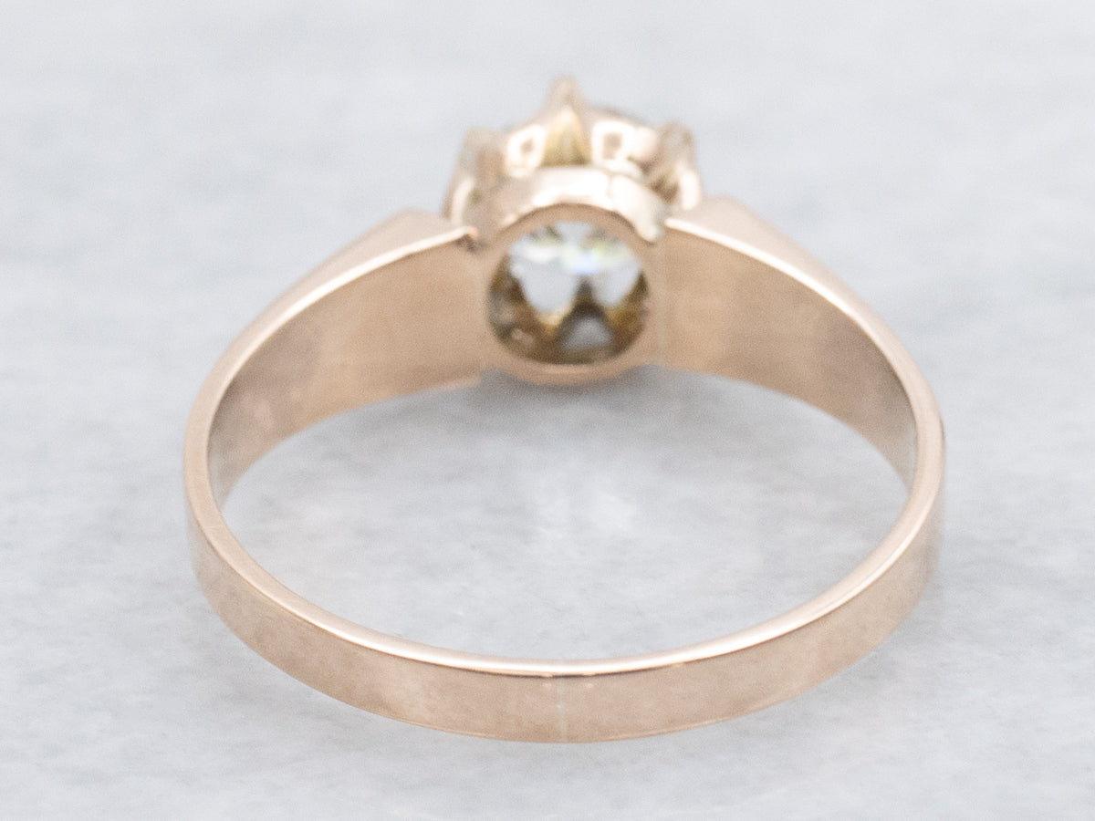 Antique European-Cut Buttercup-Set Diamond Solitaire Engagement Ring