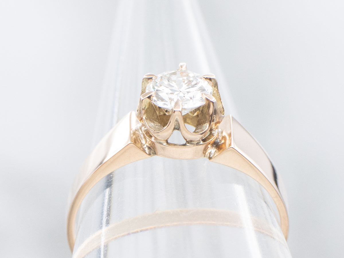 Antique European-Cut Buttercup-Set Diamond Solitaire Engagement Ring