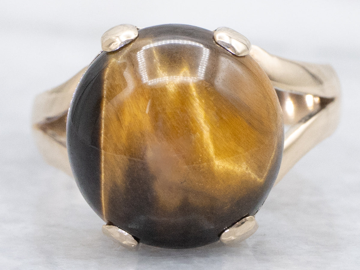Vintage Yellow Gold Tiger's Eye Split Shank Ring
