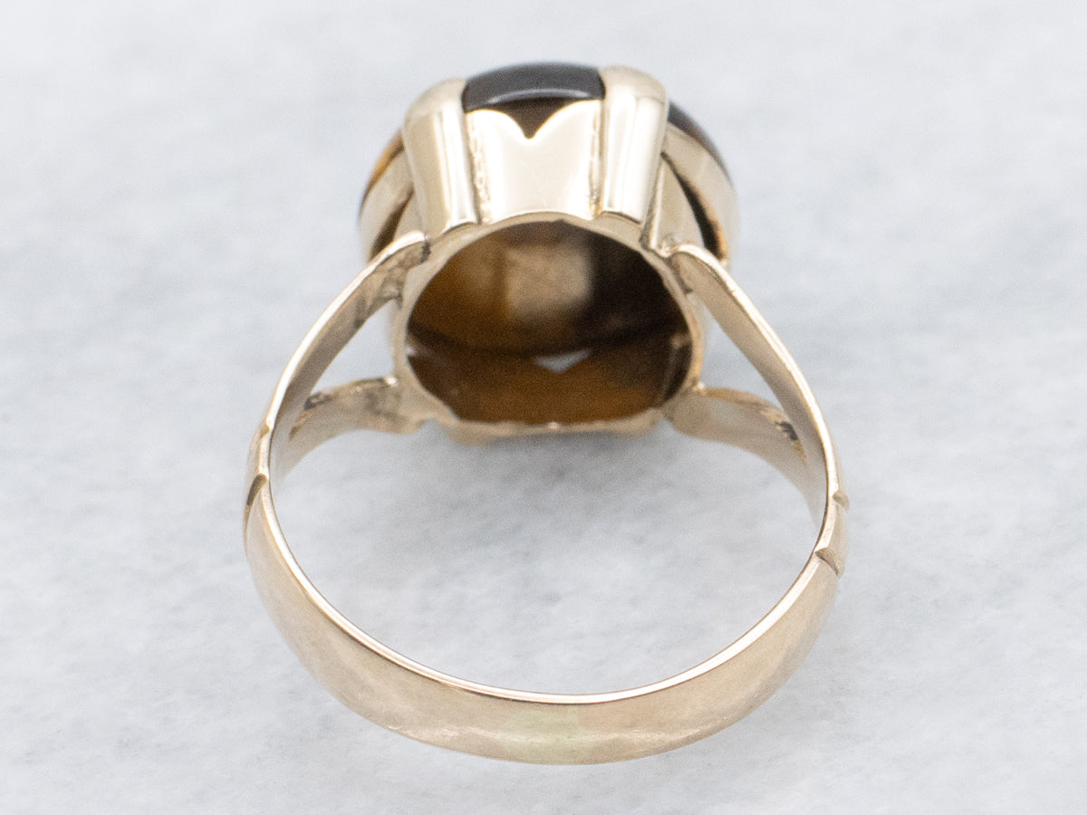 Vintage Yellow Gold Tiger's Eye Split Shank Ring