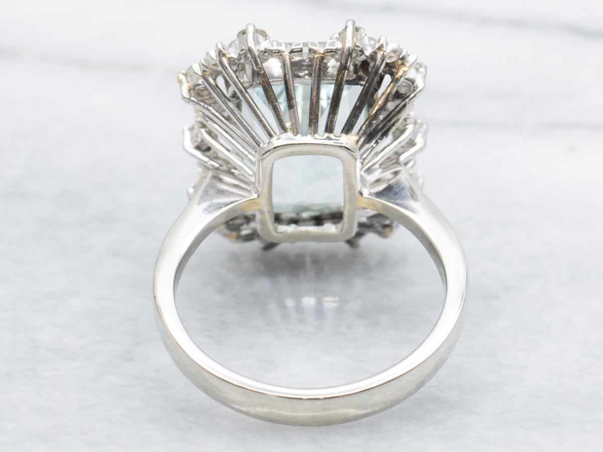Aquamarine and Diamond White Gold Cocktail Ring