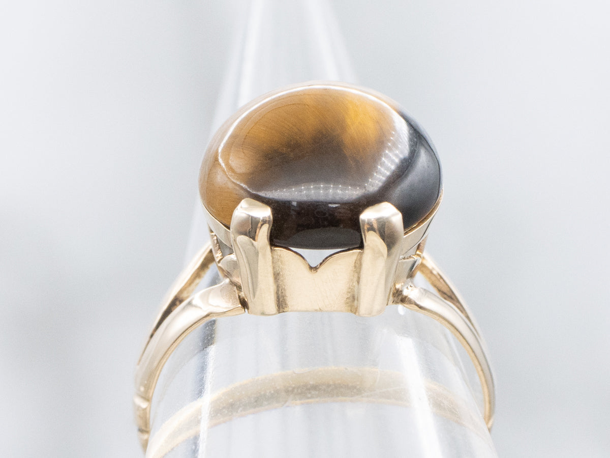 Vintage Yellow Gold Tiger's Eye Split Shank Ring