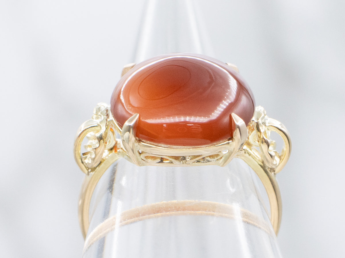 Round-Cut Carnelian Vintage Gold Solitaire Ring