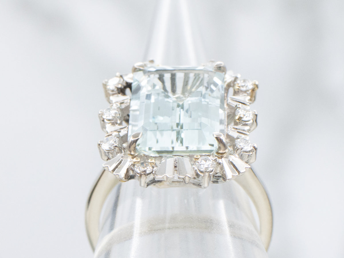 Aquamarine and Diamond White Gold Cocktail Ring