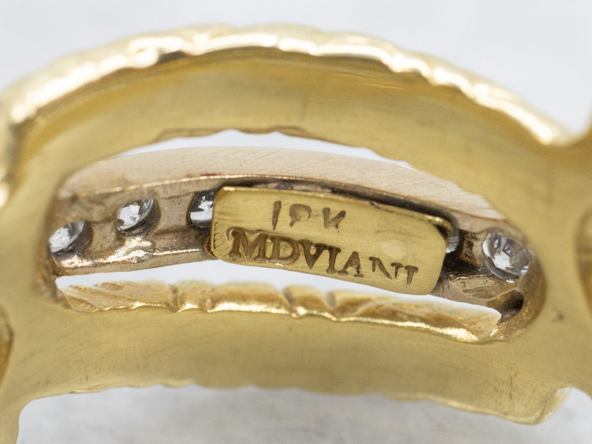 Vintage Engraved Gold Wide Diamond Band