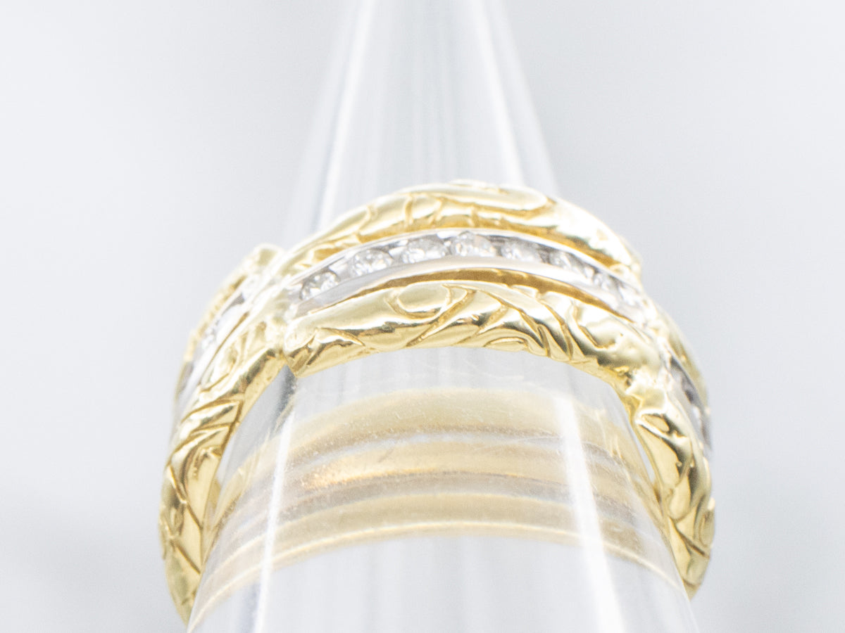 Vintage Engraved Gold Wide Diamond Band