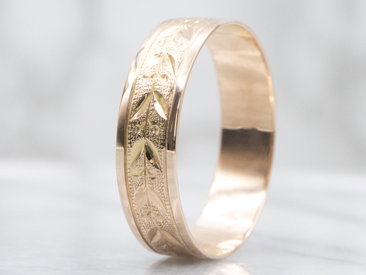 Men's Botanical Patterned Rose Gold Victorian Cigar Band