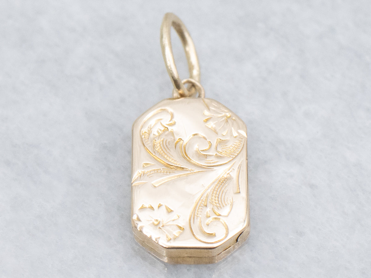 Engraved Gold Mini Rectangular Locket