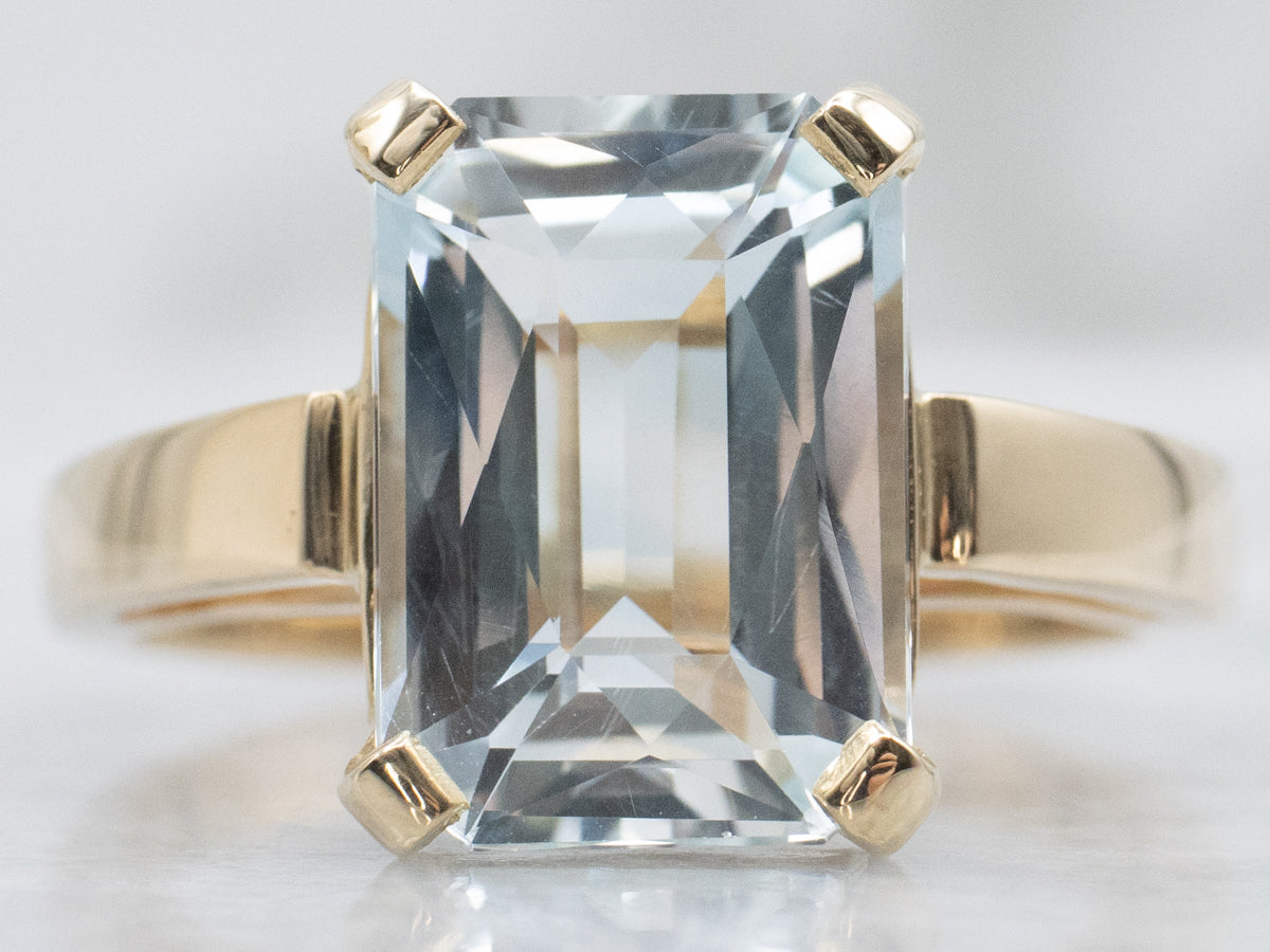 Cushion-Cut Blue Topaz Solitaire Gold Cocktail Ring