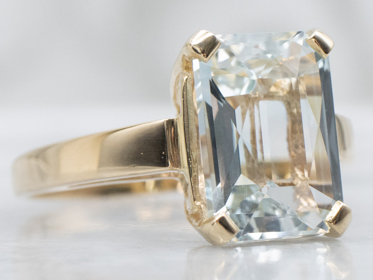 Cushion-Cut Blue Topaz Solitaire Gold Cocktail Ring