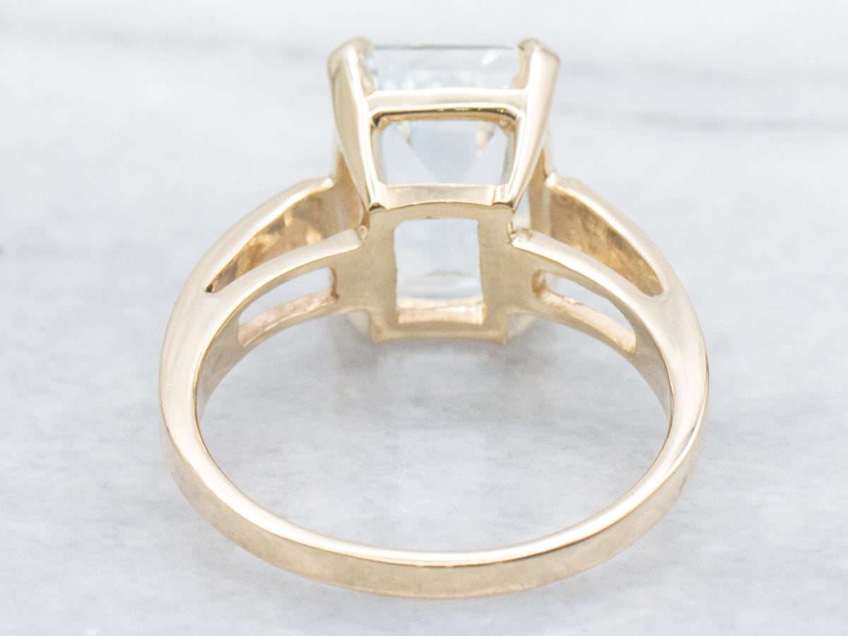 Cushion-Cut Blue Topaz Solitaire Gold Cocktail Ring