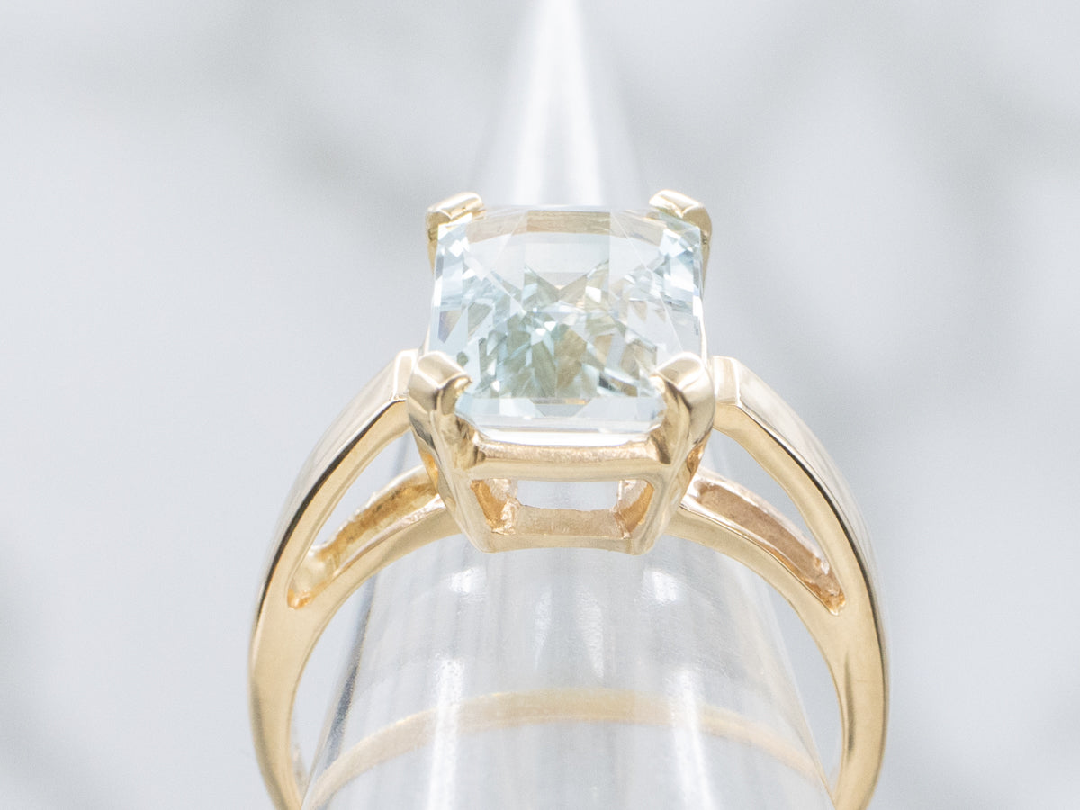 Cushion-Cut Blue Topaz Solitaire Gold Cocktail Ring