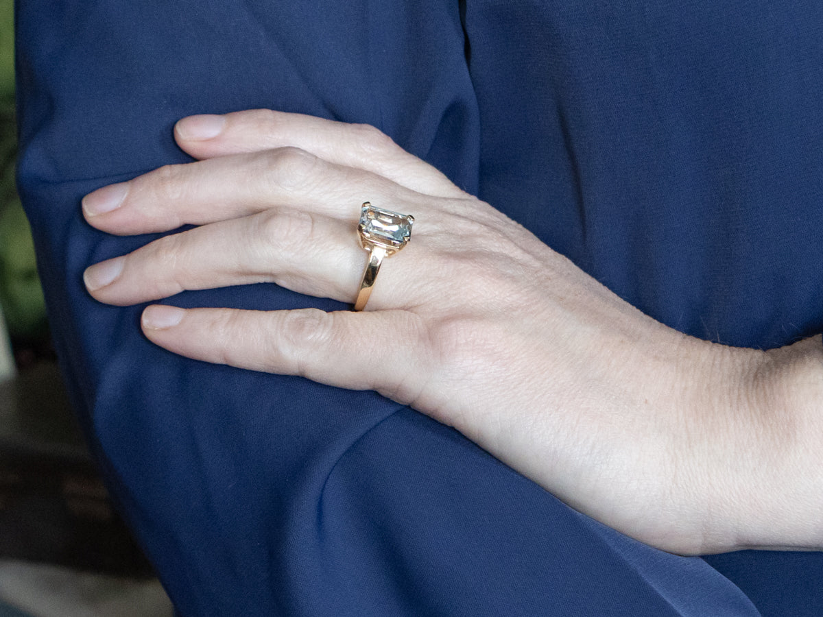 Cushion-Cut Blue Topaz Solitaire Gold Cocktail Ring