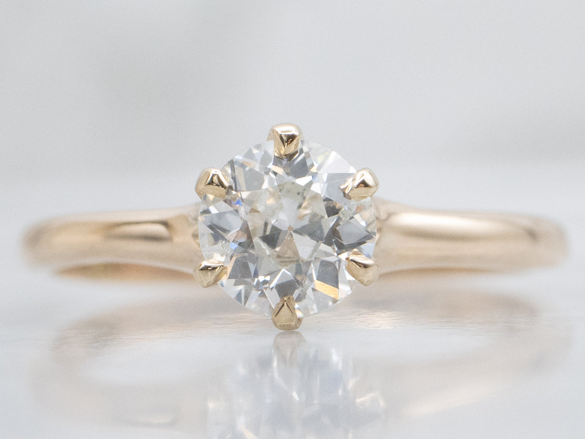 Antique Six-Prong Old Mine Cut Diamond Solitaire Engagement Ring