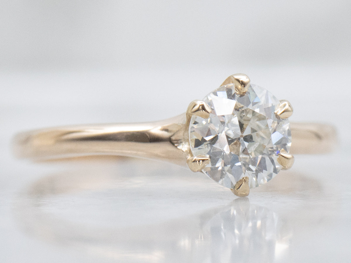 Antique Six-Prong Old Mine Cut Diamond Solitaire Engagement Ring
