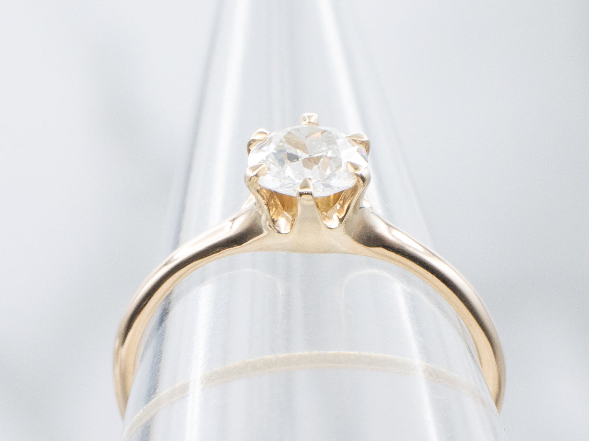 Antique Six-Prong Old Mine Cut Diamond Solitaire Engagement Ring