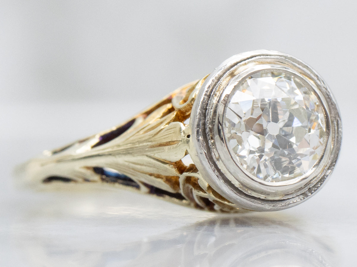 Antique Bezel-Set Old Mine Cut Diamond Filigree Engagement Ring