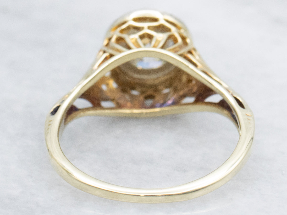 Antique Bezel-Set Old Mine Cut Diamond Filigree Engagement Ring