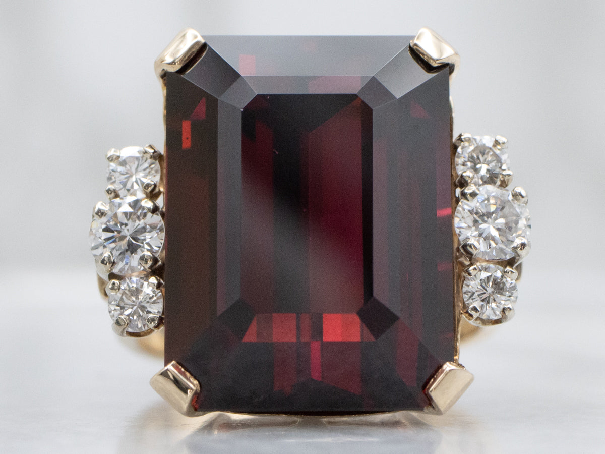 Rhodolite Garnet Yellow Gold Cocktail Ring with Diamond Accents