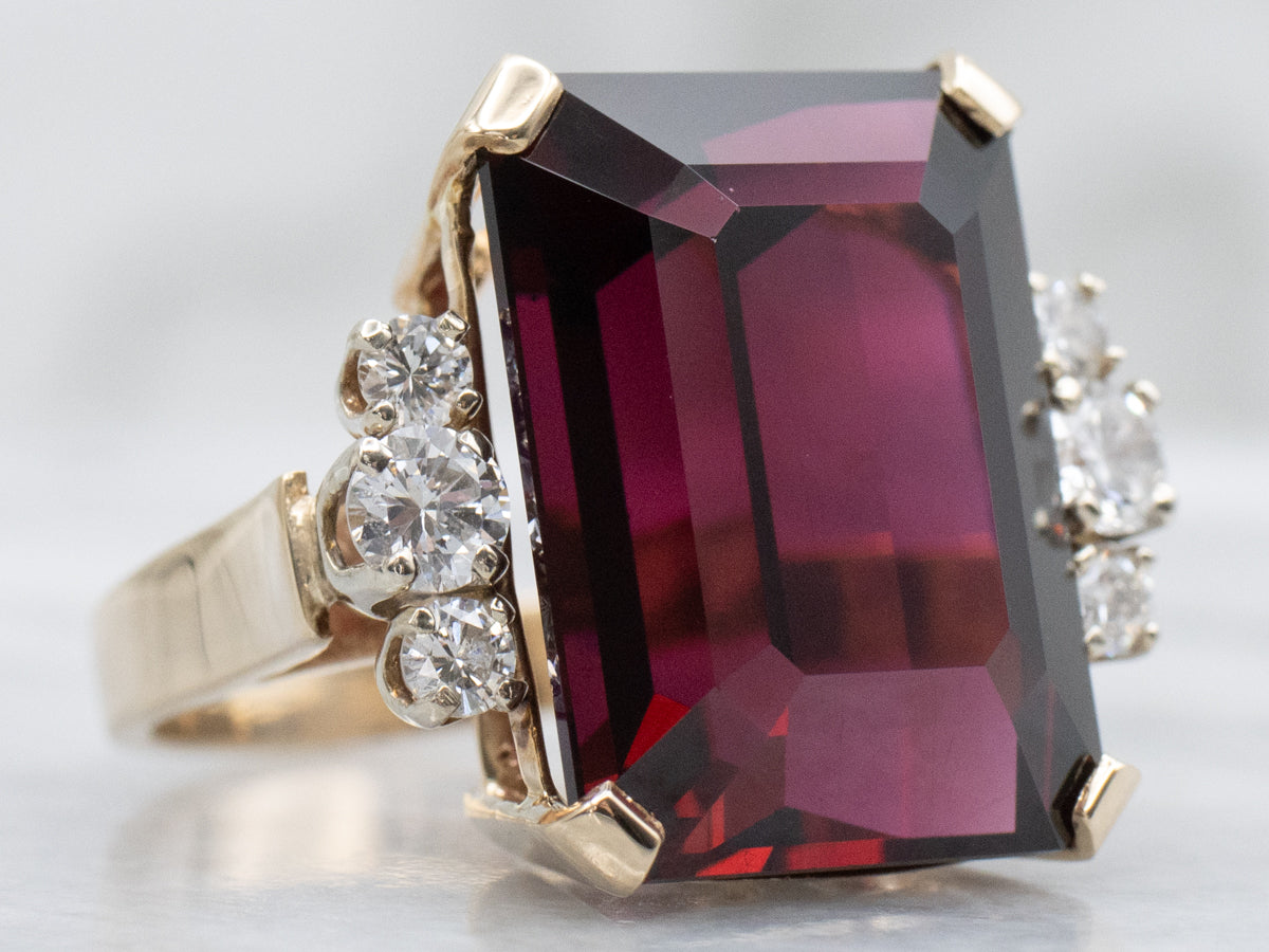 Rhodolite Garnet Yellow Gold Cocktail Ring with Diamond Accents