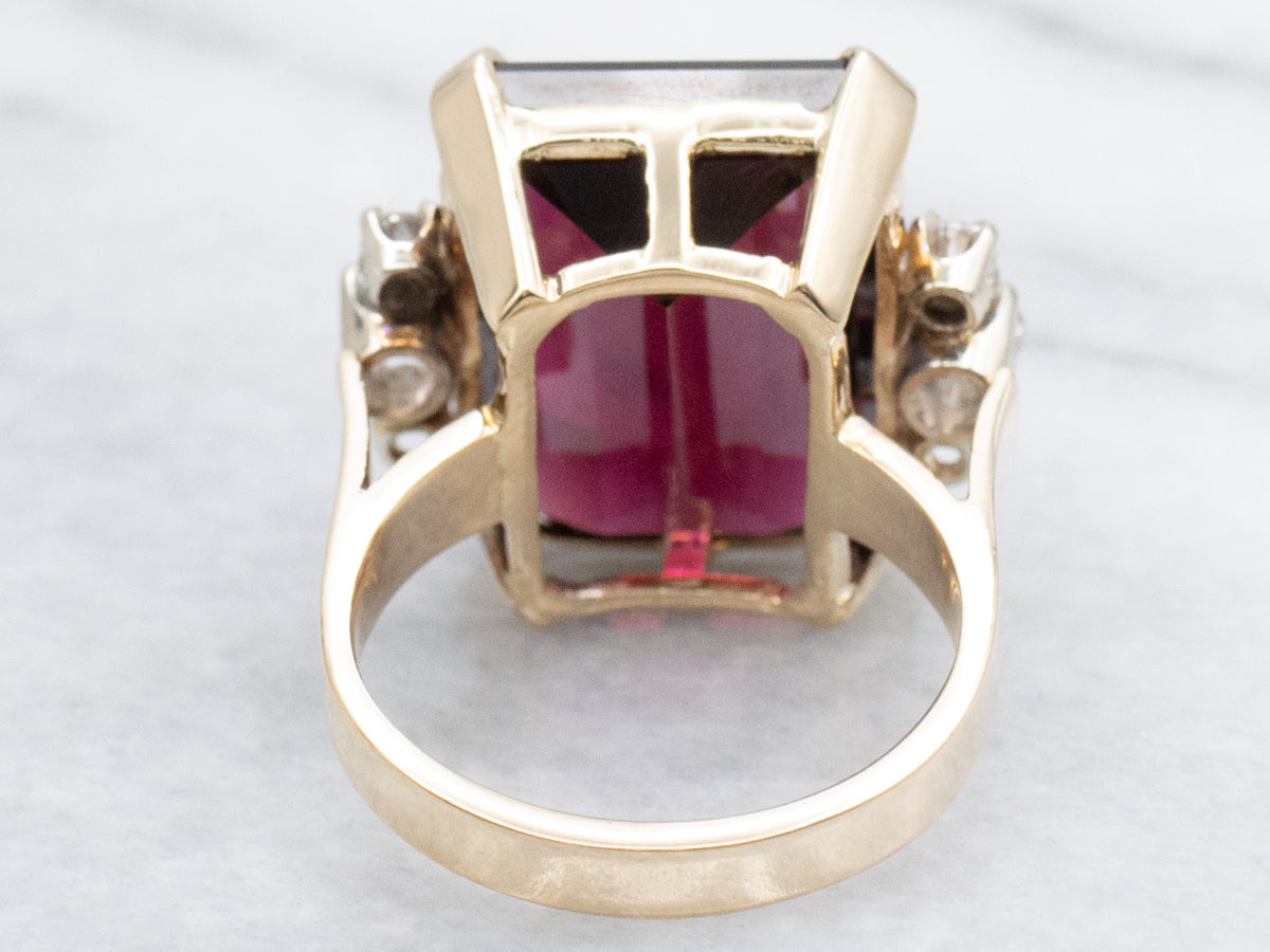 Rhodolite Garnet Yellow Gold Cocktail Ring with Diamond Accents
