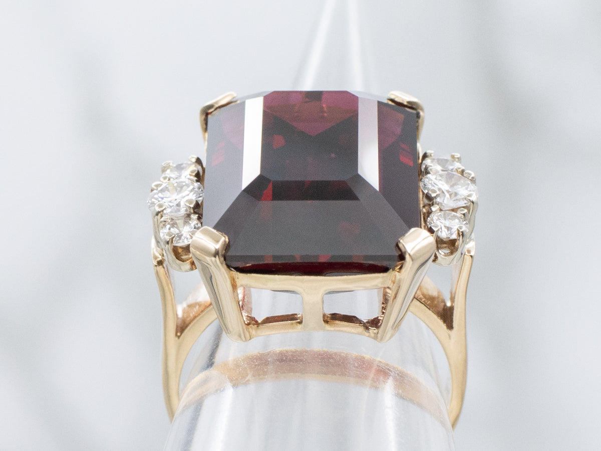 Rhodolite Garnet Yellow Gold Cocktail Ring with Diamond Accents