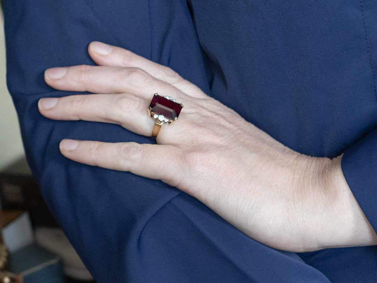 Rhodolite Garnet Yellow Gold Cocktail Ring with Diamond Accents