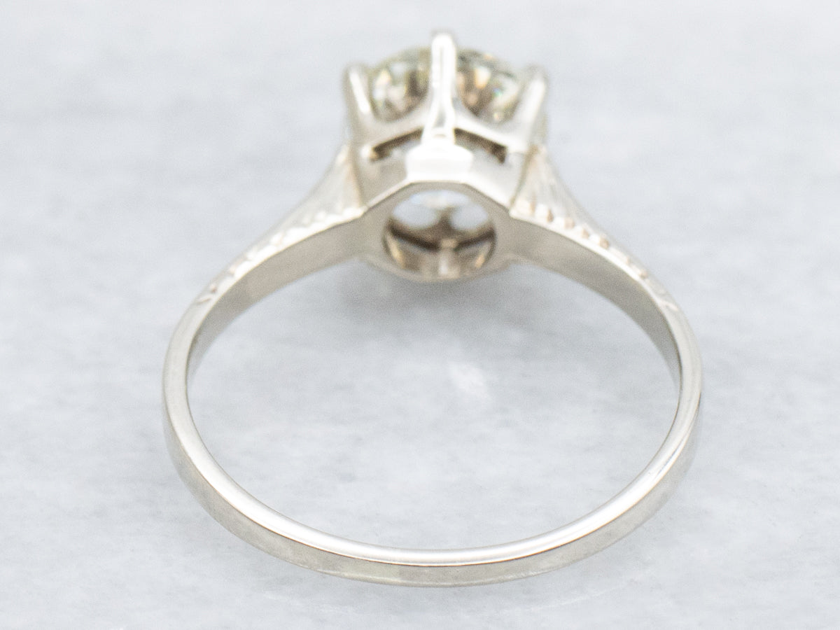 GIA Certified European Cut Diamond White Gold Engagement Ring with Hand Engravings