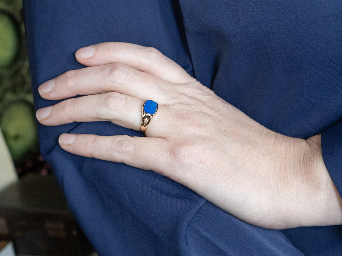 Vintage East-to-West Set Lapis Lazuli Gold Ring