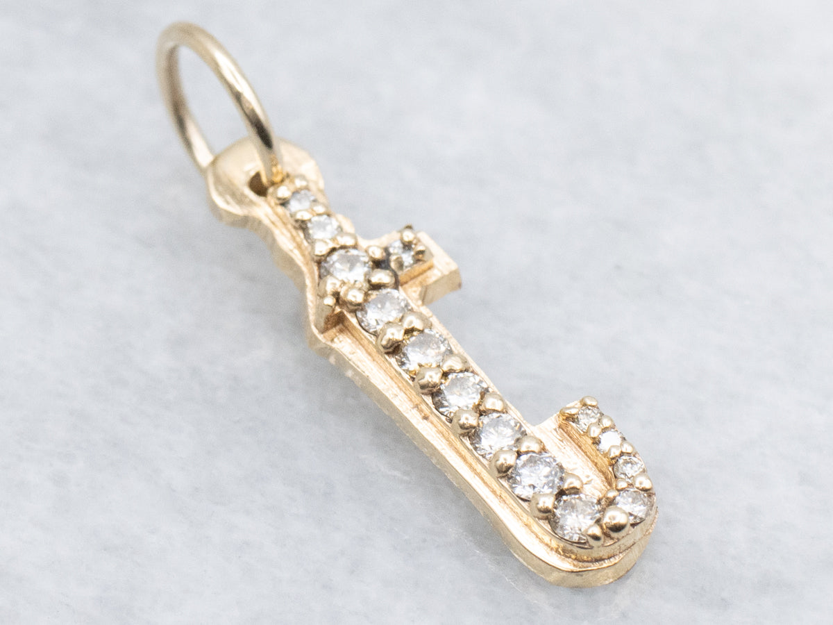 Diamond Initial "T" Gold Pendant