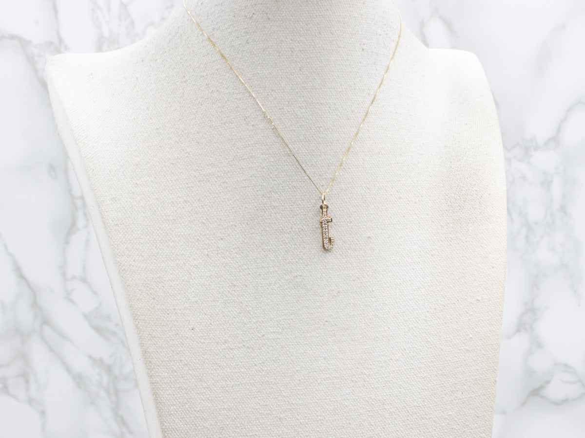 Diamond Initial "T" Gold Pendant