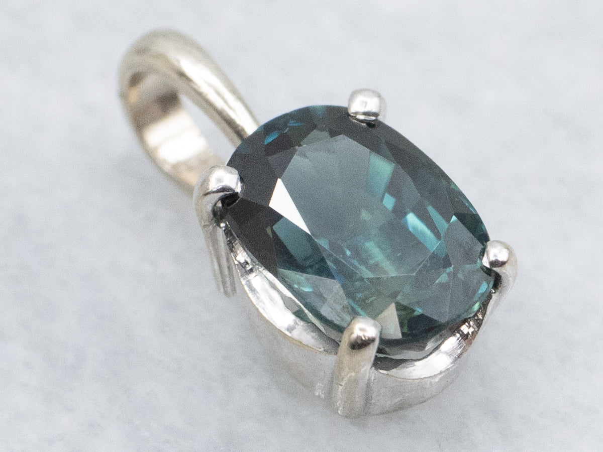 Teal-Blue Sapphire White Gold Pendant