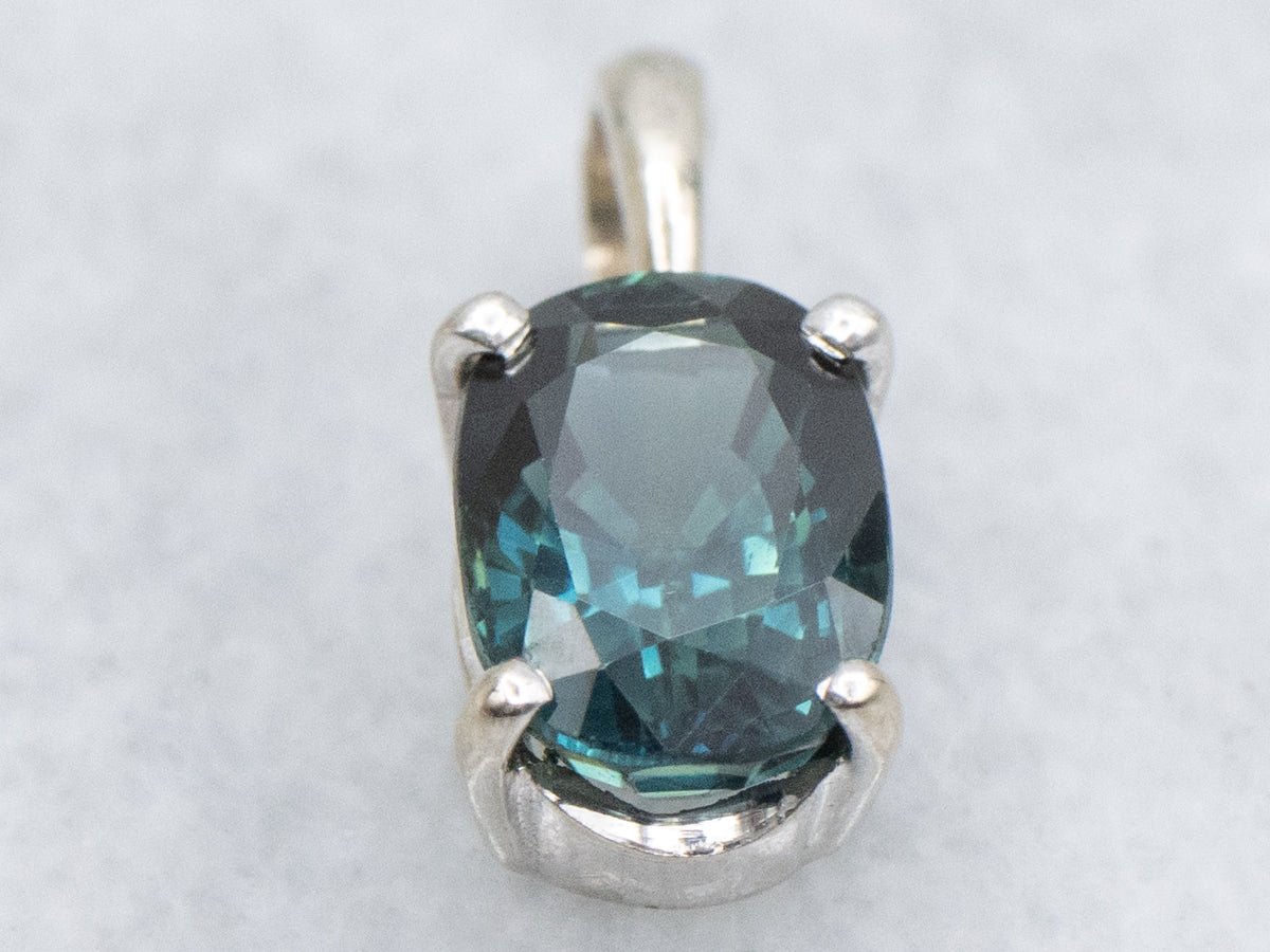 Teal-Blue Sapphire White Gold Pendant
