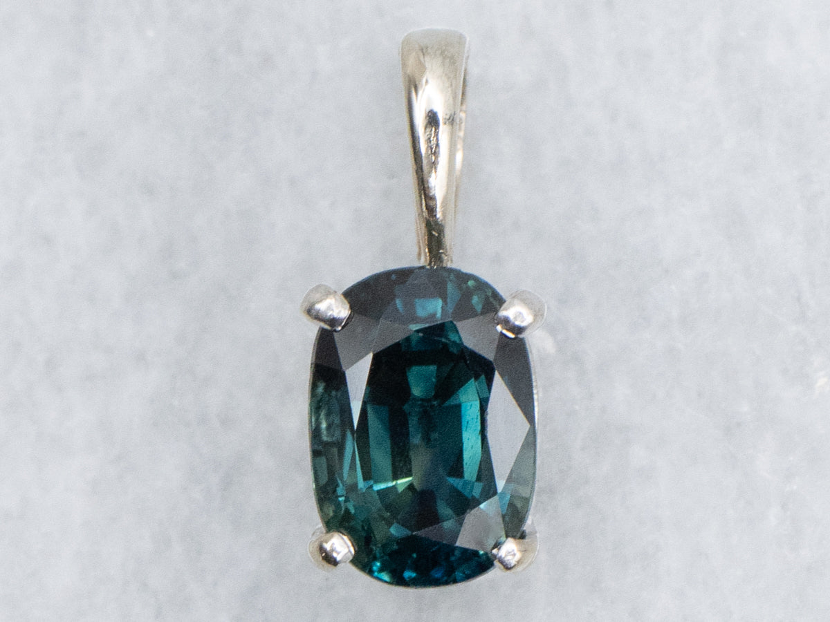 Teal-Blue Sapphire White Gold Pendant