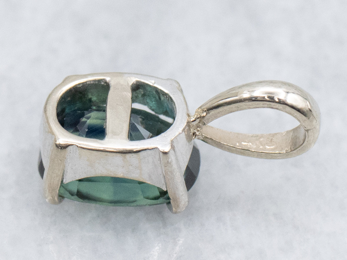 Teal-Blue Sapphire White Gold Pendant