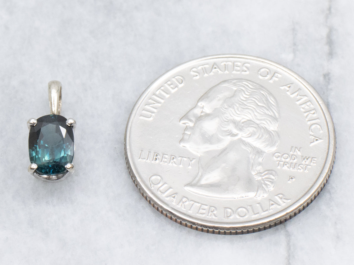 Teal-Blue Sapphire White Gold Pendant